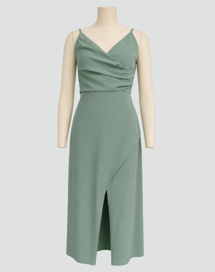 Satin cocktail dress with straps and slit