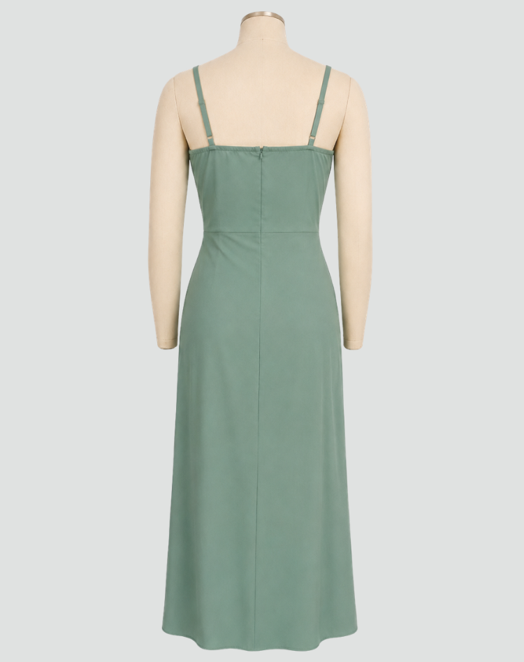 Satin cocktail dress with straps and slit