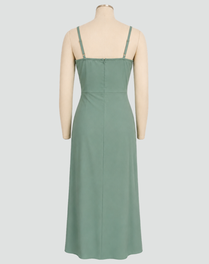 Satin cocktail dress with straps and slit