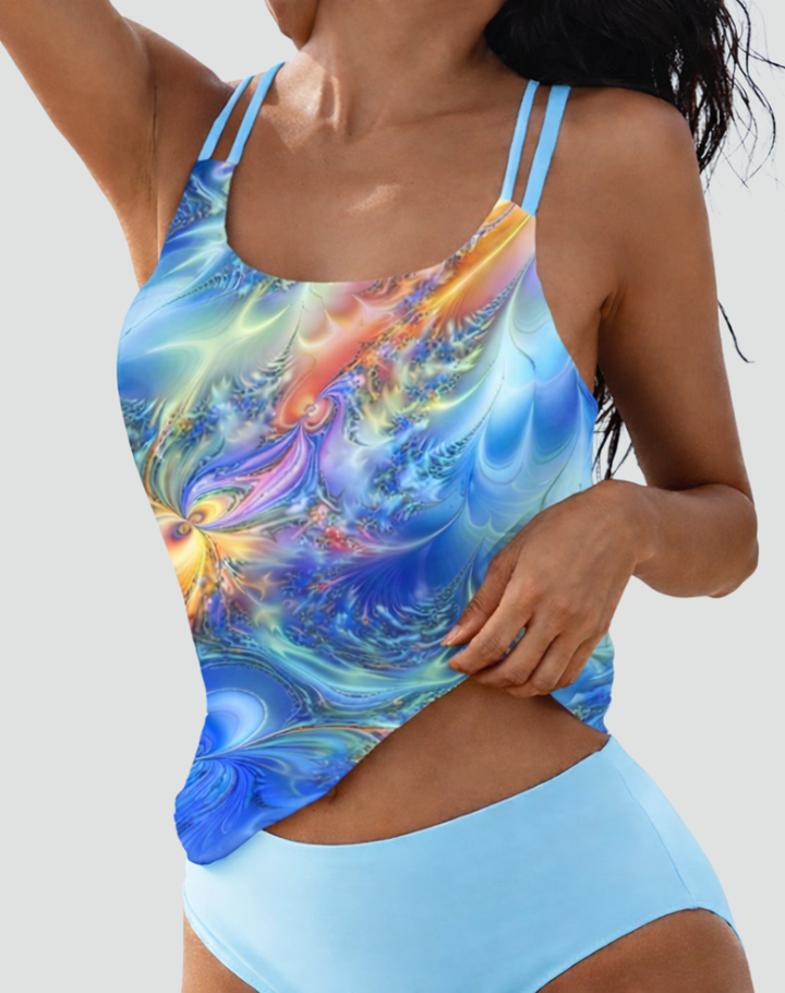 Two-piece women's tankini swimsuit with high waist for the beach