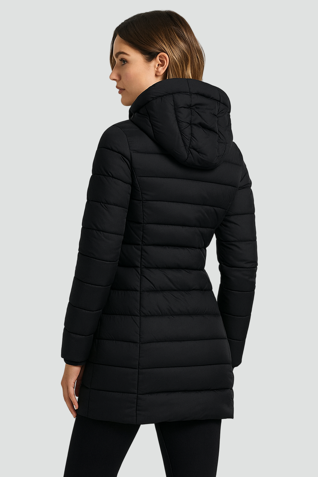 Czarna pikowana kurtka puffer zimowa damska z kapturem