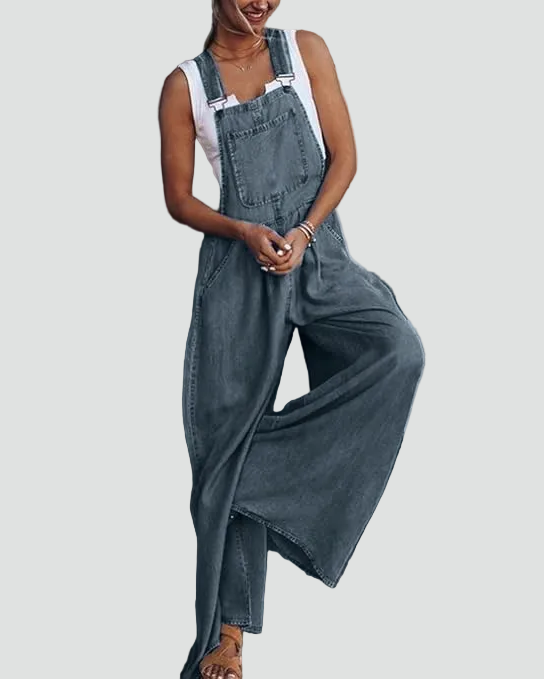 Women's denim overalls with wide legs, loose fit for summer