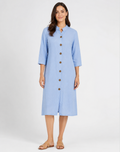 Robe chemise d'été en lin midi à coupe décontractée