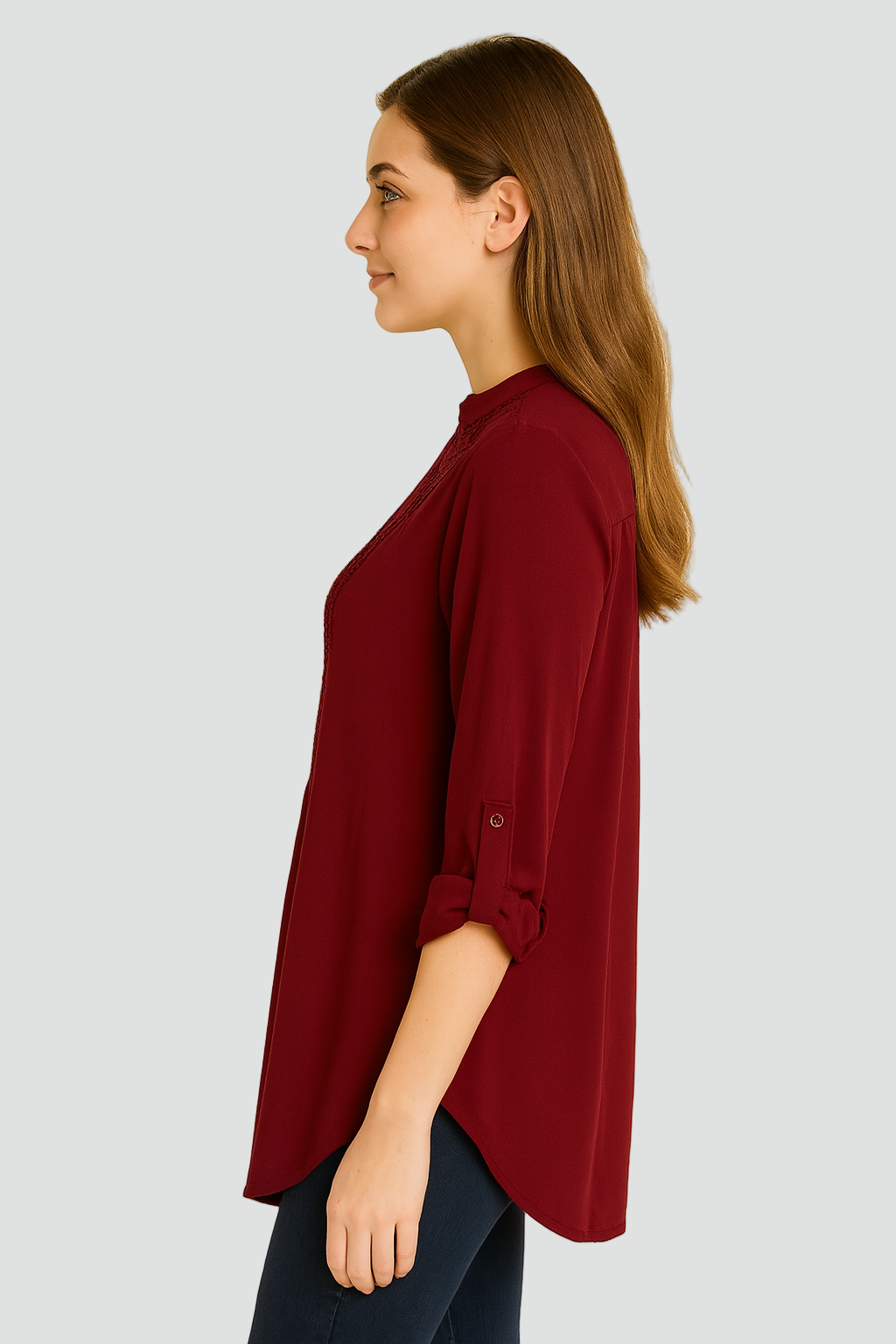 Długa koszula tunika damska z koronkowym panelem