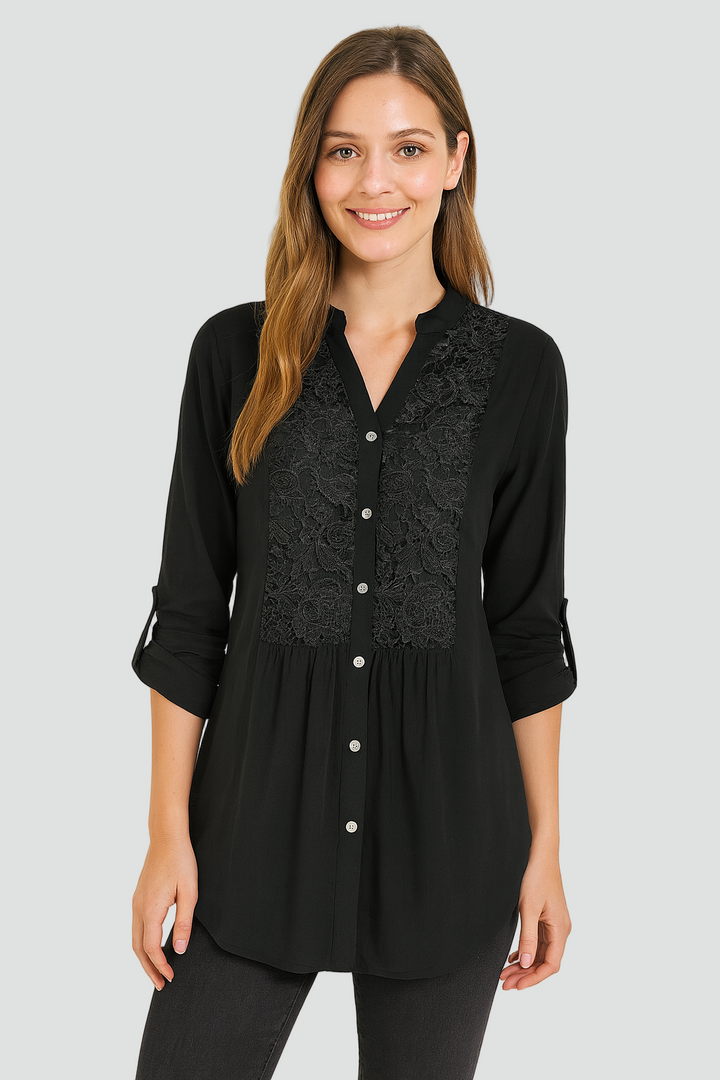 Długa koszula tunika damska z koronkowym panelem