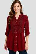 Long women's tunic shirt with lace panel