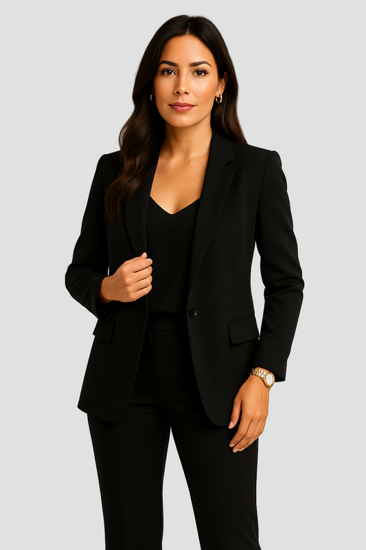 Długa marynarka damska taliowana do biura stylowa
