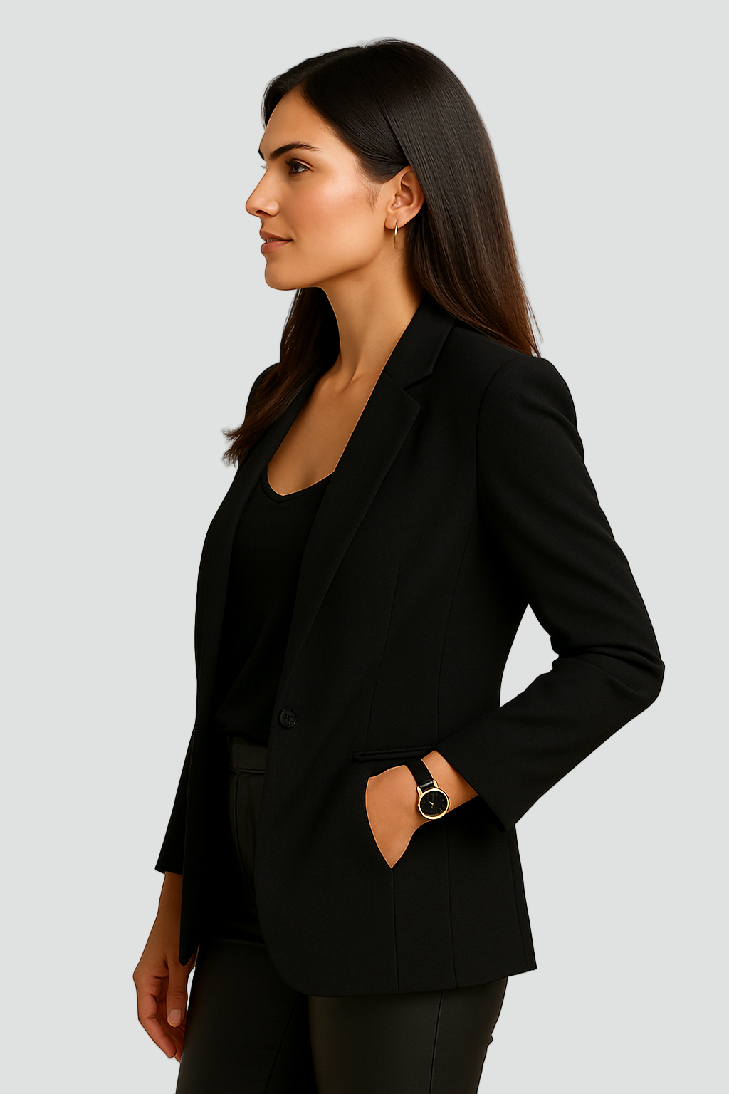 Długa marynarka damska taliowana do biura stylowa