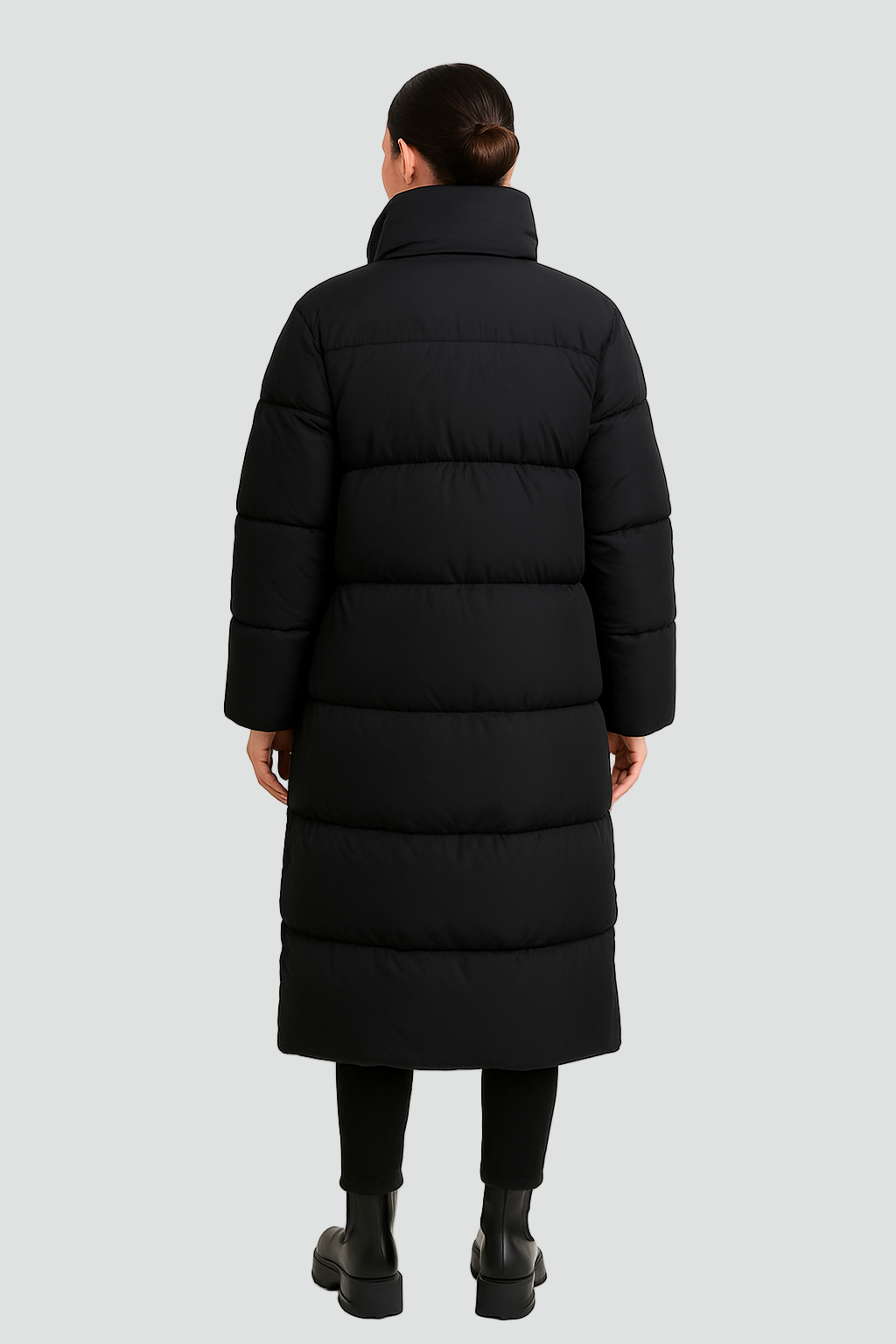Długa pikowana damska puchowa kurtka zimowa z kapturem