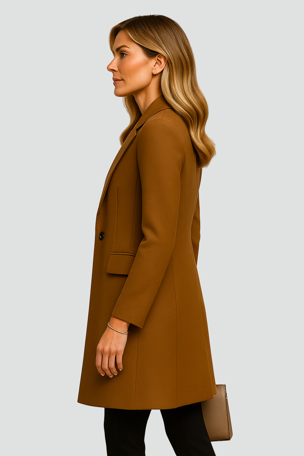 Długi jednorzędowy płaszcz wełniany damski elegancki