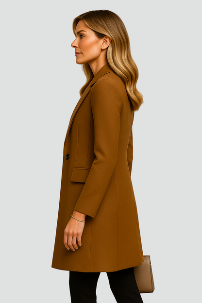 Długi jednorzędowy płaszcz wełniany damski elegancki