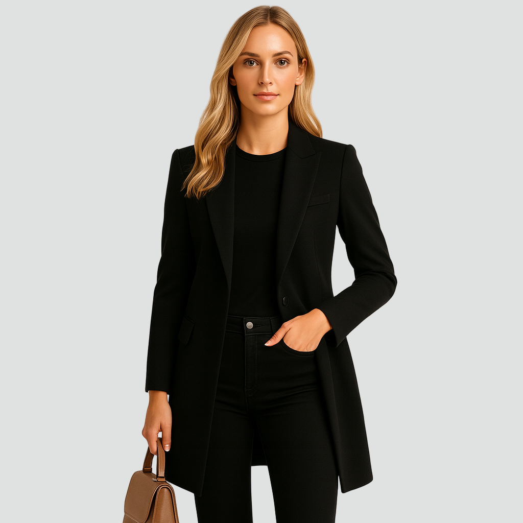 Długi jednorzędowy płaszcz wełniany damski elegancki