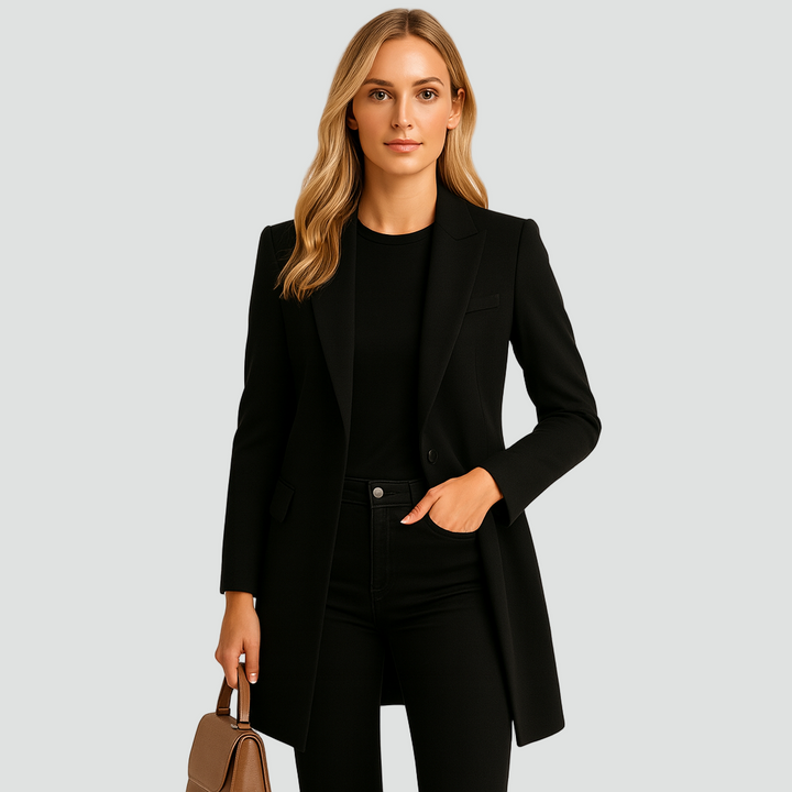 Długi jednorzędowy płaszcz wełniany damski elegancki