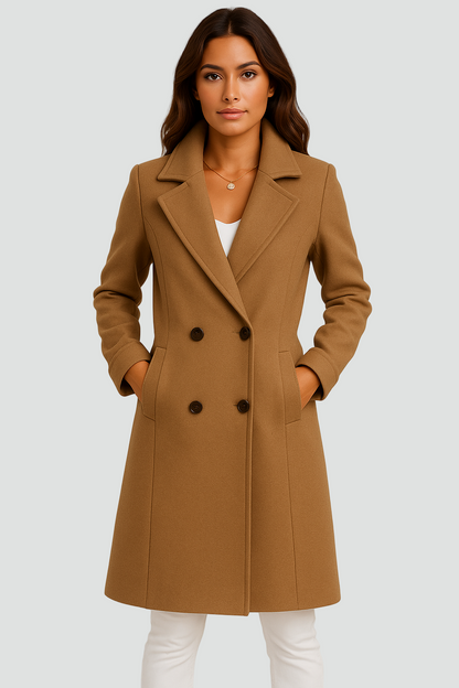 Długi płaszcz wełniany damski z guzikami klasyczny
