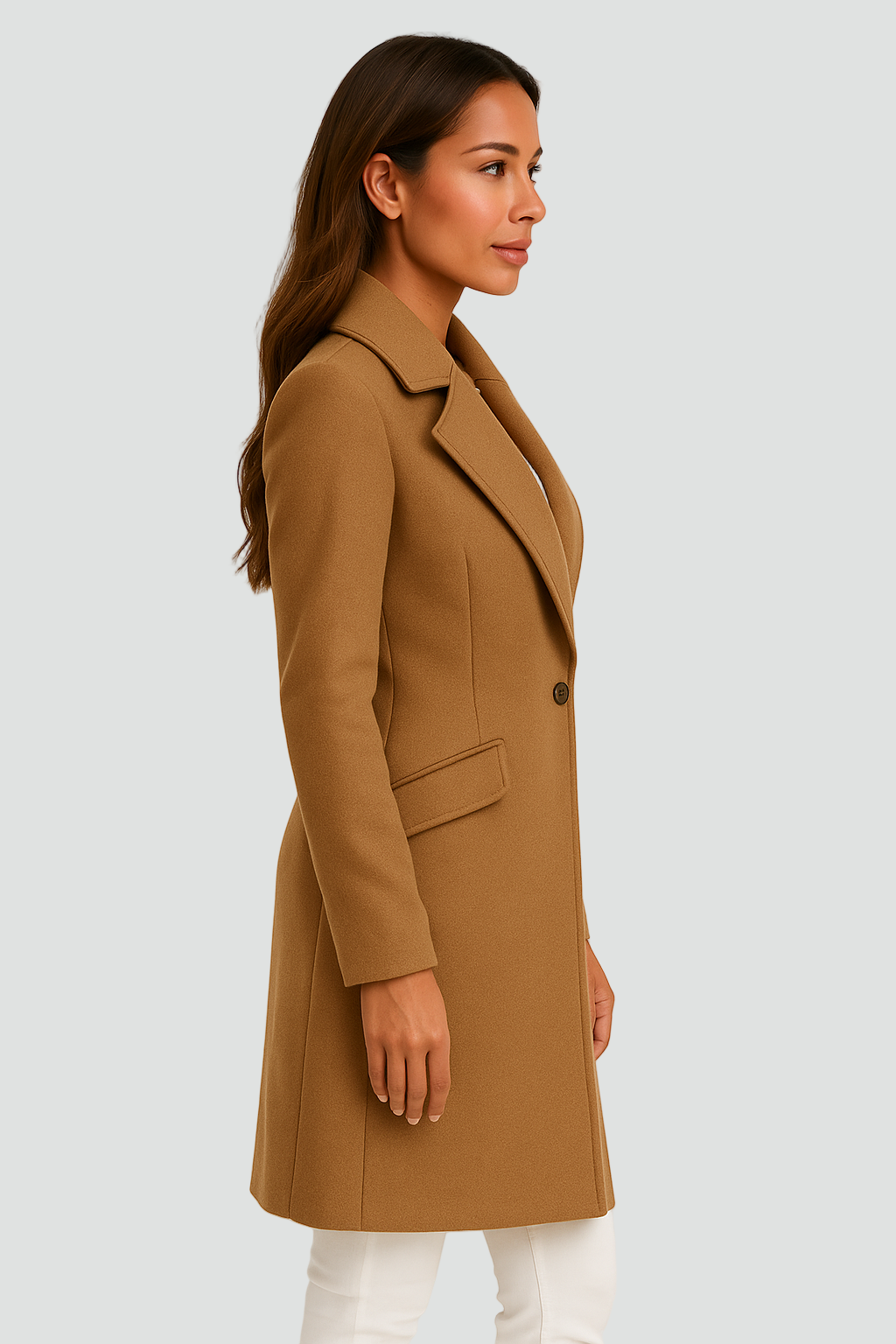 Długi płaszcz wełniany damski z guzikami klasyczny