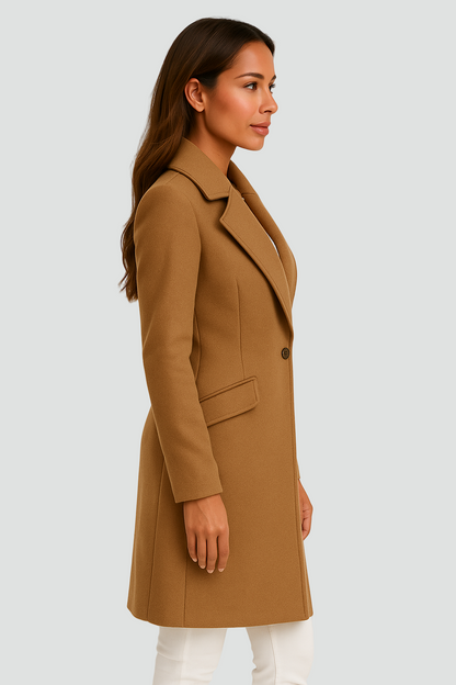 Długi płaszcz wełniany damski z guzikami klasyczny