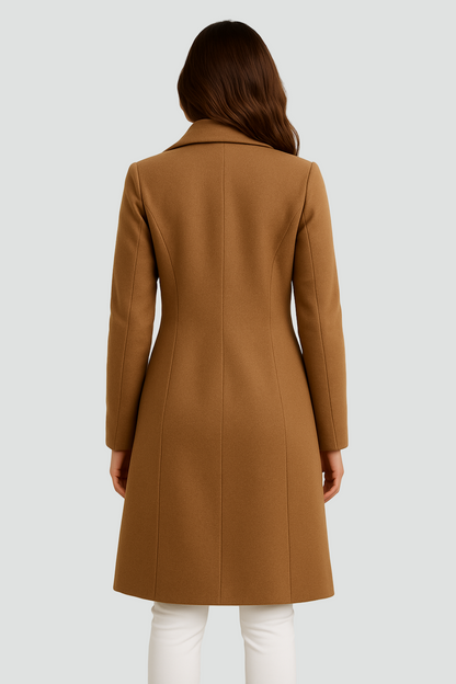 Długi płaszcz wełniany damski z guzikami klasyczny