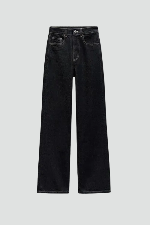 Women's denim set with a tie-front jacket and wide-leg pants