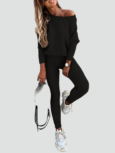 Wygodny dzianinowy damski co ord set sweter z legginsami