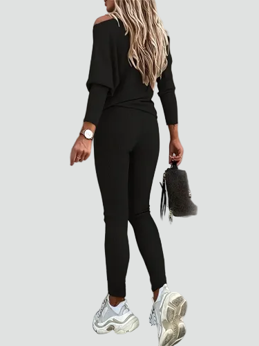 Wygodny dzianinowy damski co ord set sweter z legginsami