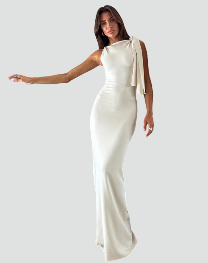 Elegancka sukienka wieczorowa damska z kokardą