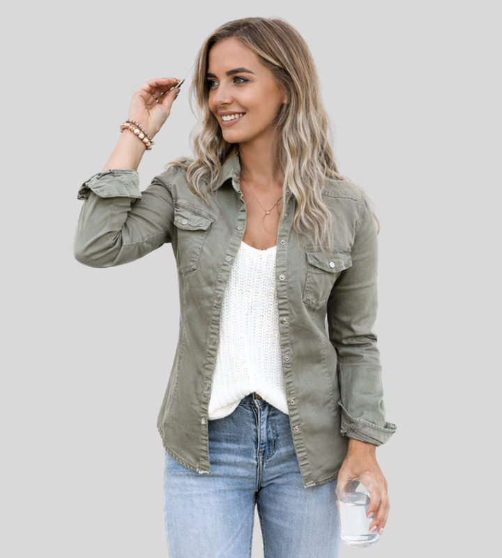 Damska casualowa koszula utility z kieszeniami i zatrzaskami