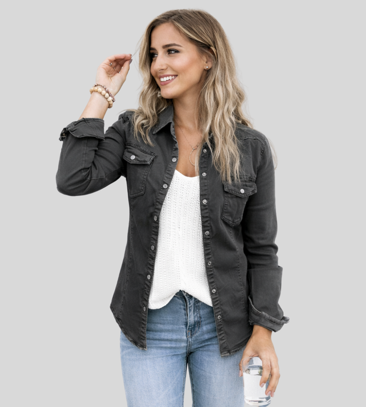 Damska casualowa koszula utility z kieszeniami i zatrzaskami