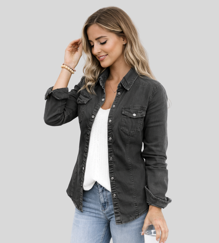 Damska casualowa koszula utility z kieszeniami i zatrzaskami