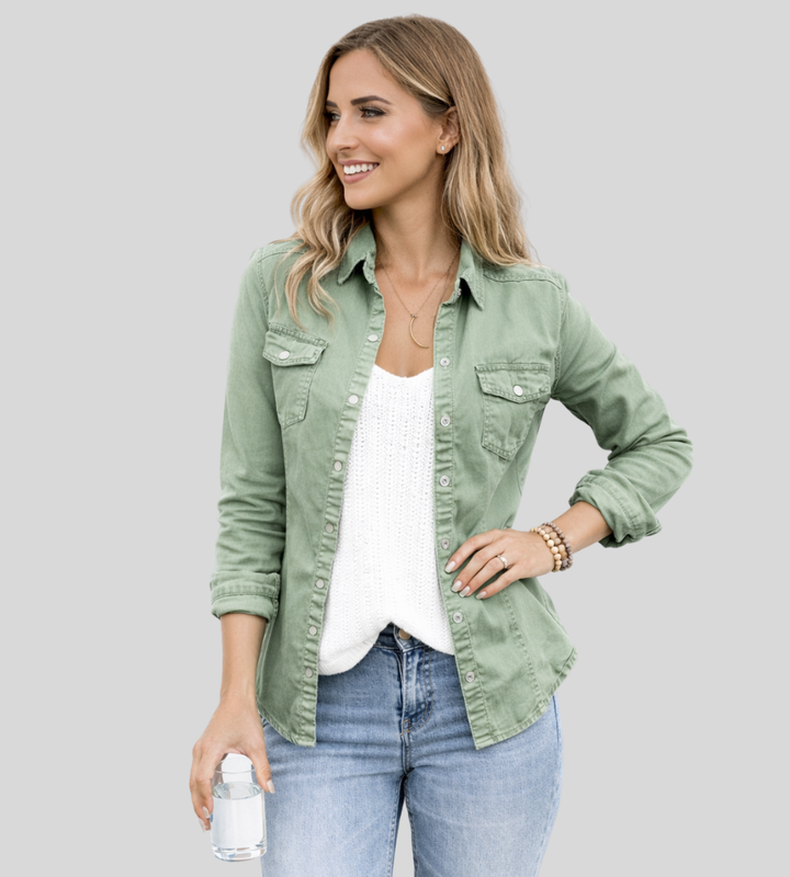 Damska casualowa koszula utility z kieszeniami i zatrzaskami