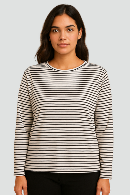 Damska dzianinowa bluzka w paski z długim rękawem