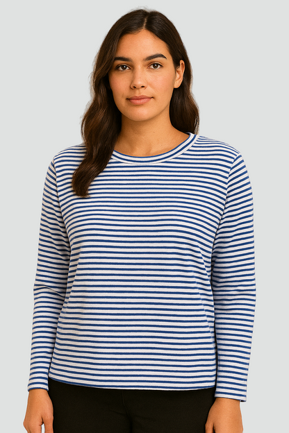 Damska dzianinowa bluzka w paski z długim rękawem