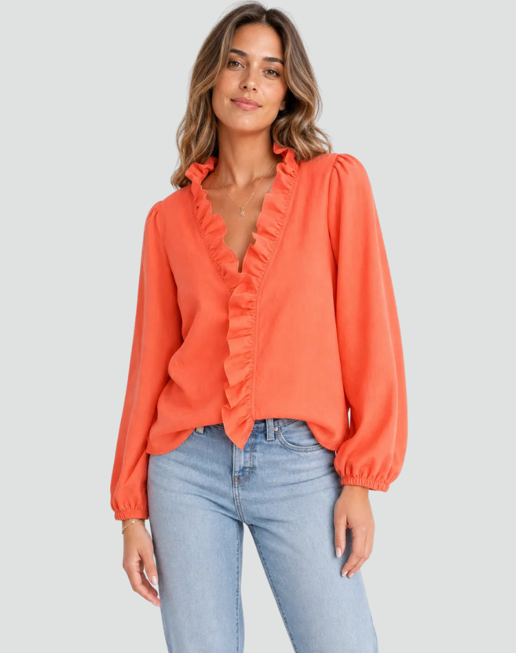 Women's blouse with ruffle neckline for women