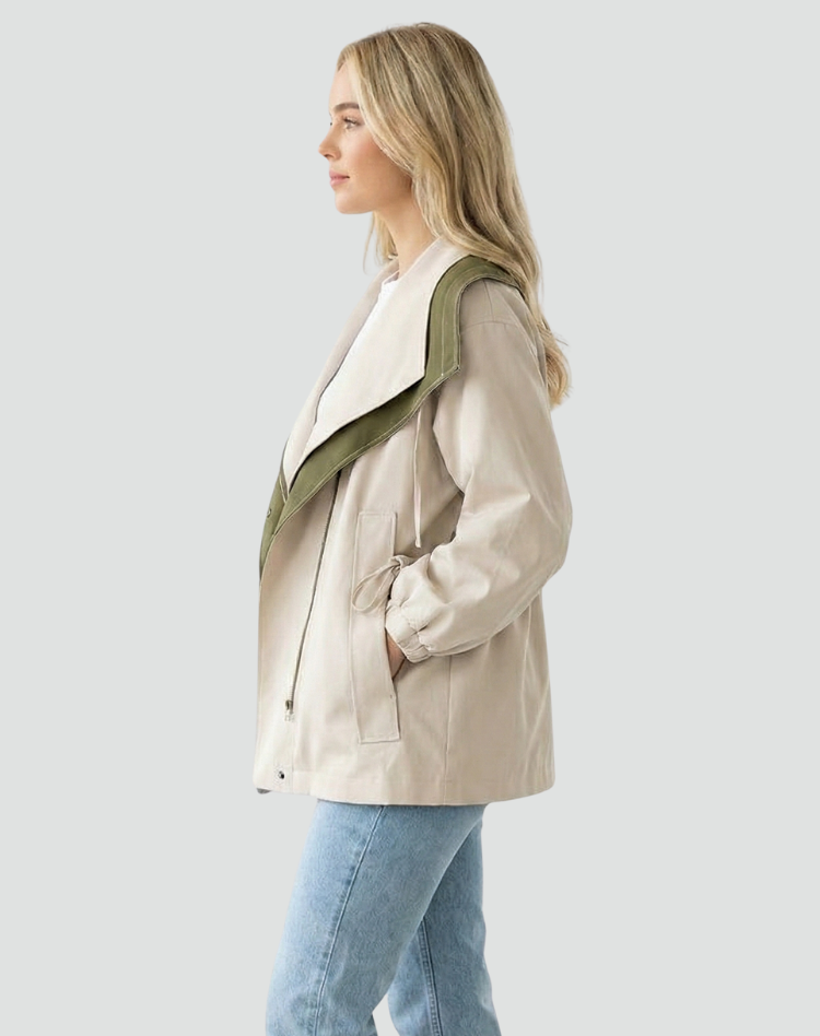 Damska kurtka parka przejściowa z dużym kołnierzem