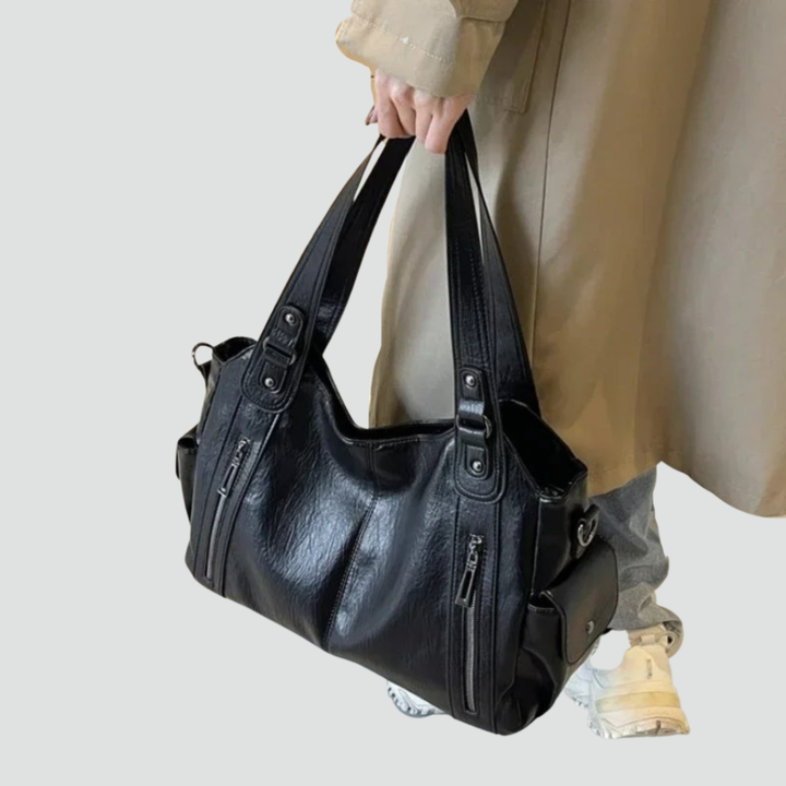 Women's spacious shoulder bag with leather look