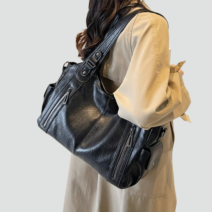 Women's spacious shoulder bag with leather look