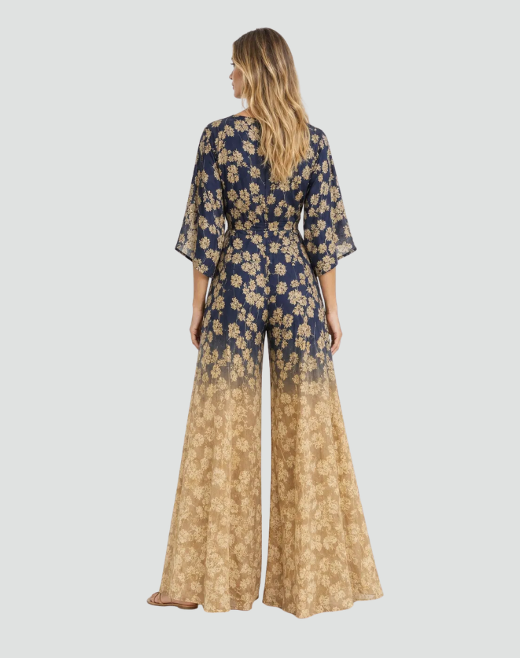 Women's Boho Jumpsuit with Wide Legs and V-Neckline