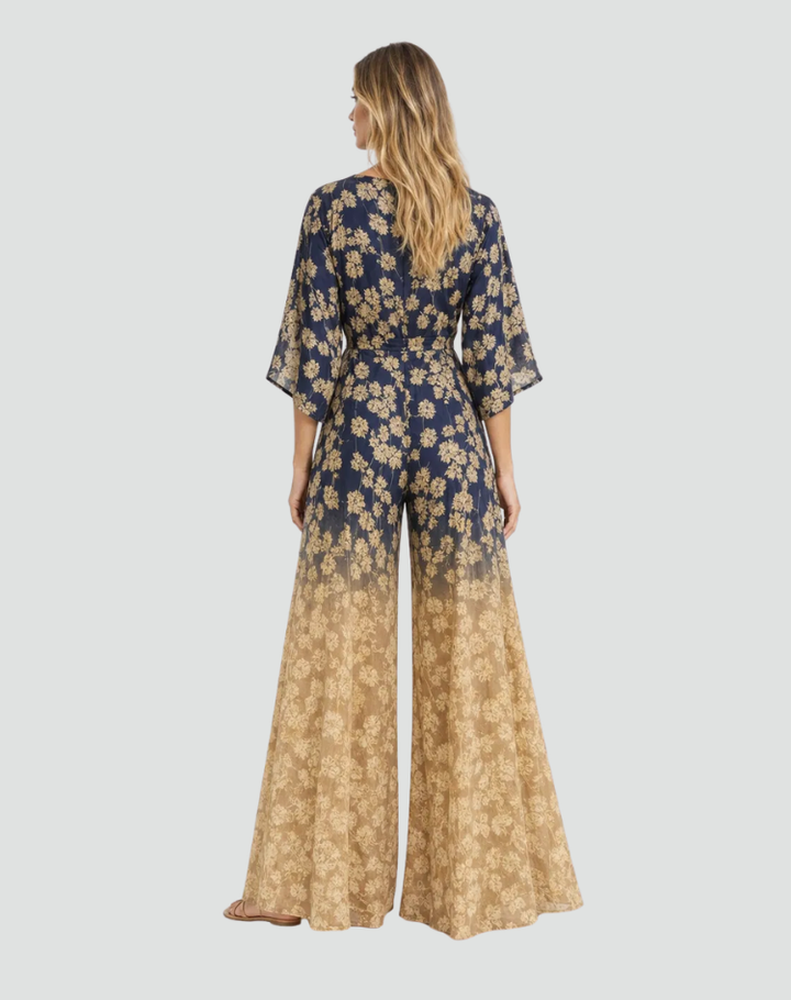 Women's Boho Jumpsuit with Wide Legs and V-Neckline