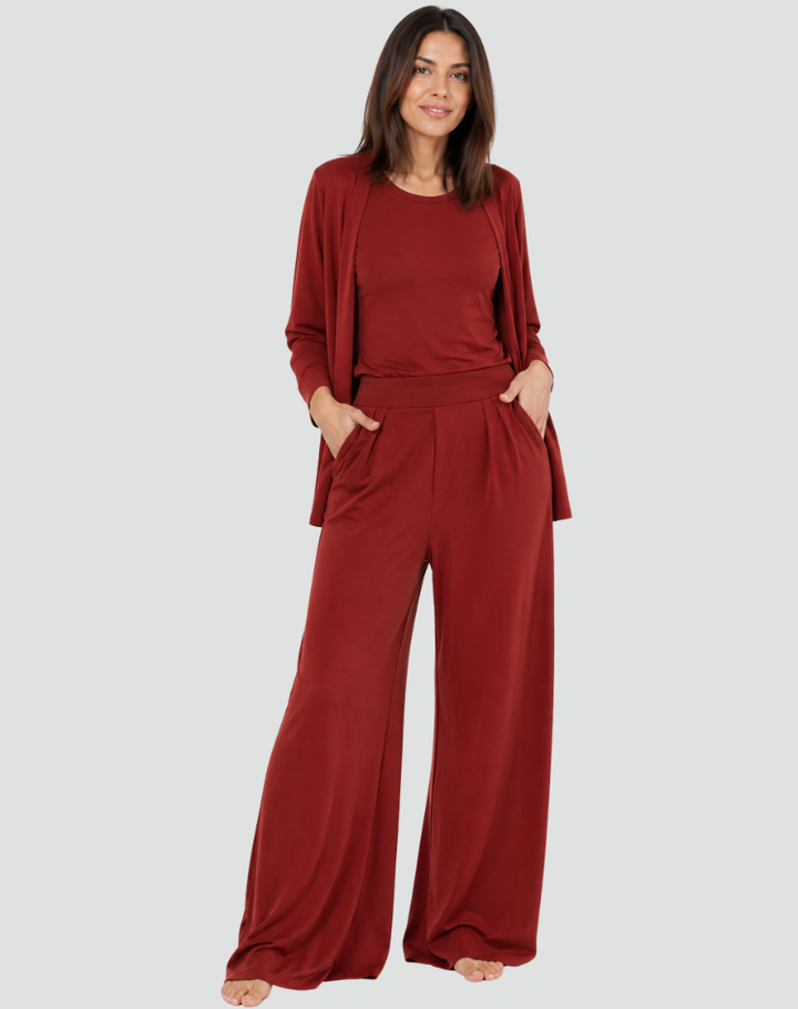 Ensemble femme 3 pièces avec cardigan et pantalon large