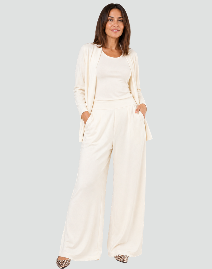 Ensemble femme 3 pièces avec cardigan et pantalon large