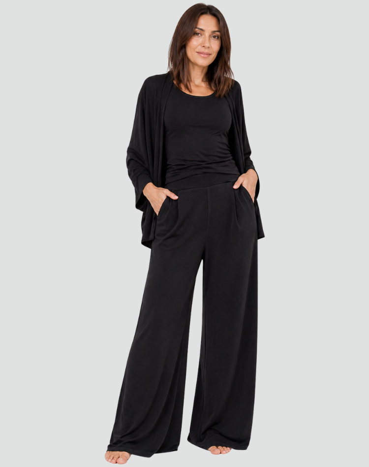 Ensemble femme 3 pièces avec cardigan et pantalon large