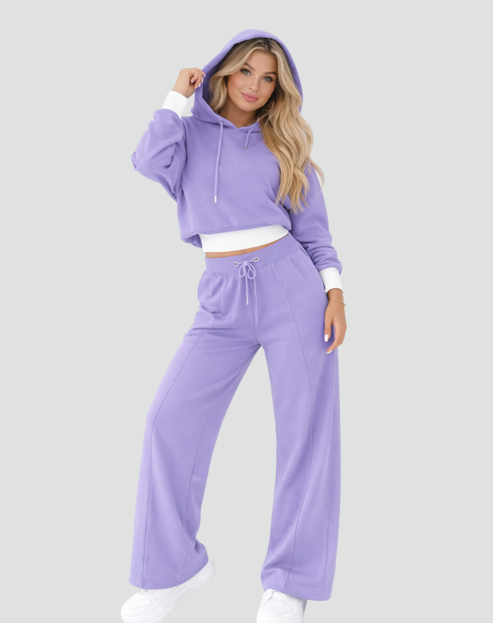 Damski casualowy komplet dresowy z bluzą z kapturem i szerokimi spodniami