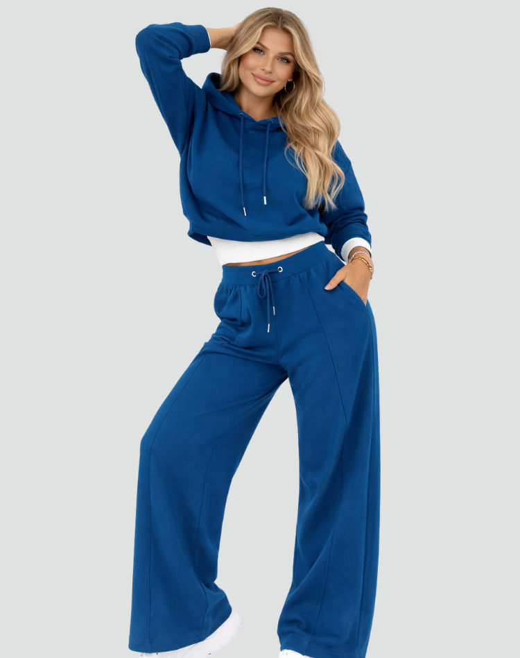 Damski casualowy komplet dresowy z bluzą z kapturem i szerokimi spodniami