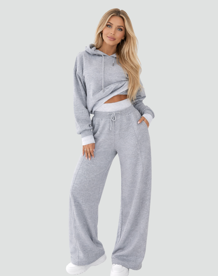 Damski casualowy komplet dresowy z bluzą z kapturem i szerokimi spodniami