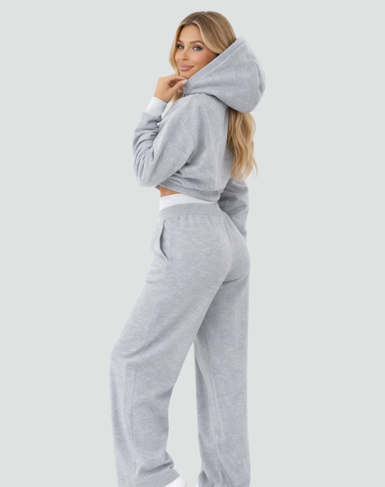 Damski casualowy komplet dresowy z bluzą z kapturem i szerokimi spodniami