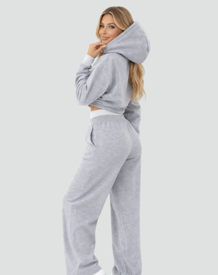 Damski casualowy komplet dresowy z bluzą z kapturem i szerokimi spodniami