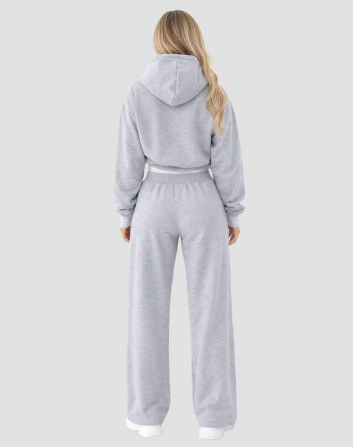 Damski casualowy komplet dresowy z bluzą z kapturem i szerokimi spodniami