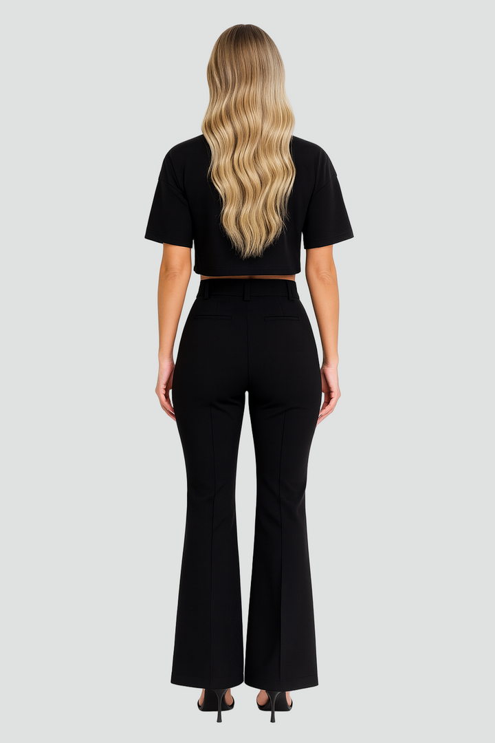 Damski komplet z krótkim topem i szerokimi spodniami z wysokim stanem