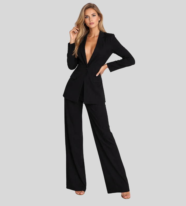 Women's modern business suit with a blazer and wide pants