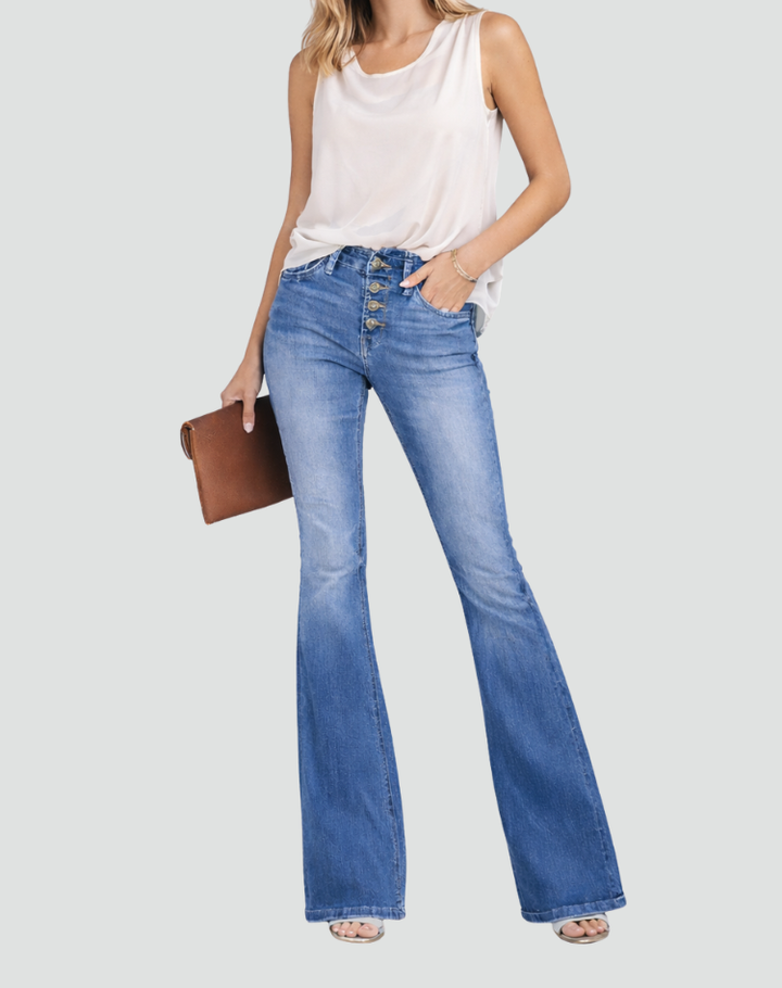 Damskie jeansy flare w stylu vintage z wysokim stanem kobiecym