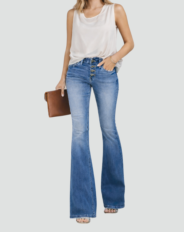 Damskie jeansy flare w stylu vintage z wysokim stanem kobiecym
